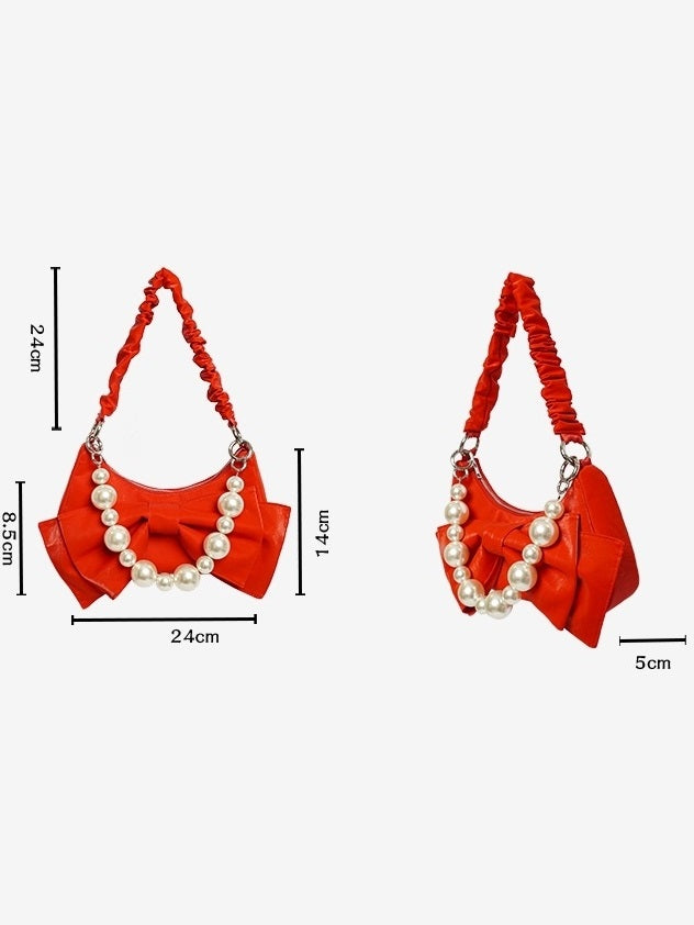 쇼더 진주 리본 가죽 가방