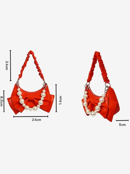 쇼더 진주 리본 가죽 가방