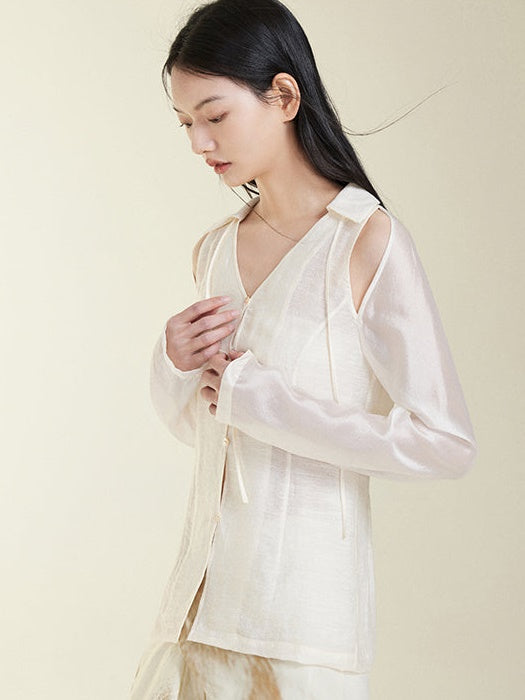 Stitching Shoulder Hollow Shirt