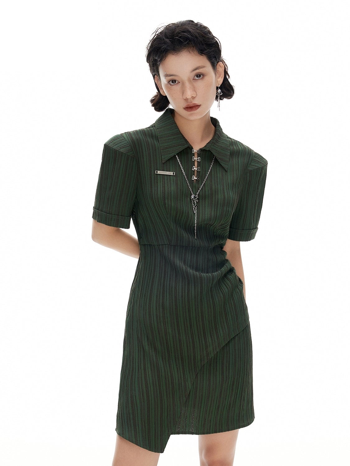 New Chinese Style Striped Waist Dress