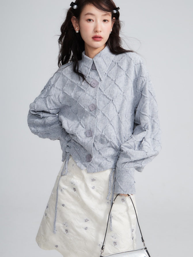 Rhombus Textured Waist Drawstring Shirt Shirt