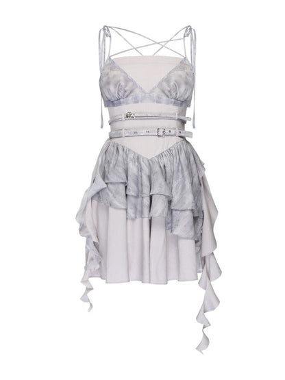 Frill Ribbon Bare Top Dress &amp; Bra Vest