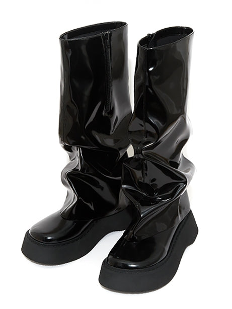 Enamel Wrinkled Platform Boots