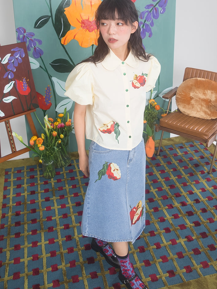 Apple Pattern Printing IRREGULAR DENIM SKIRT