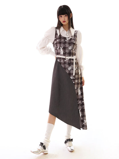 Fake Two-Piece Shirt Mid-Length Print Dress