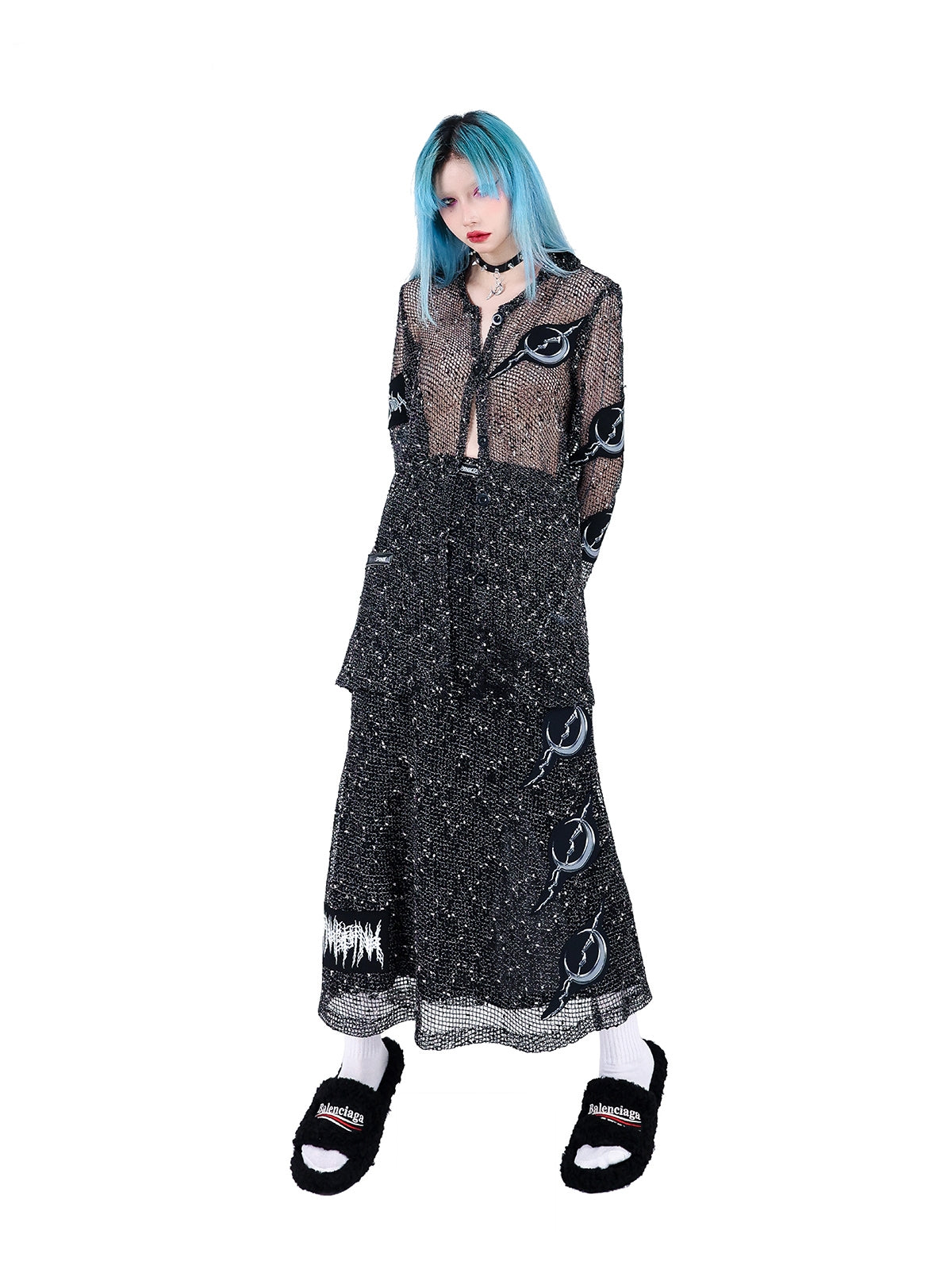 Electric Moon Rock Patch Mesh Double Layer Skirt