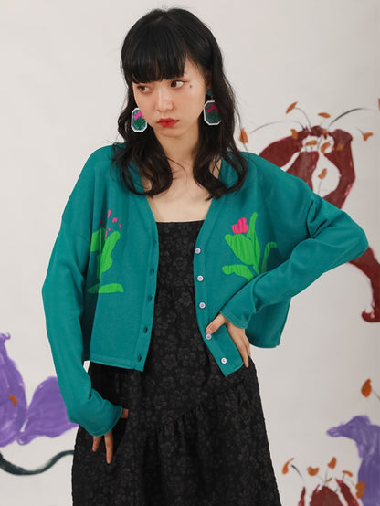 Tulip Pattern Jacquard Tricot Cardigan