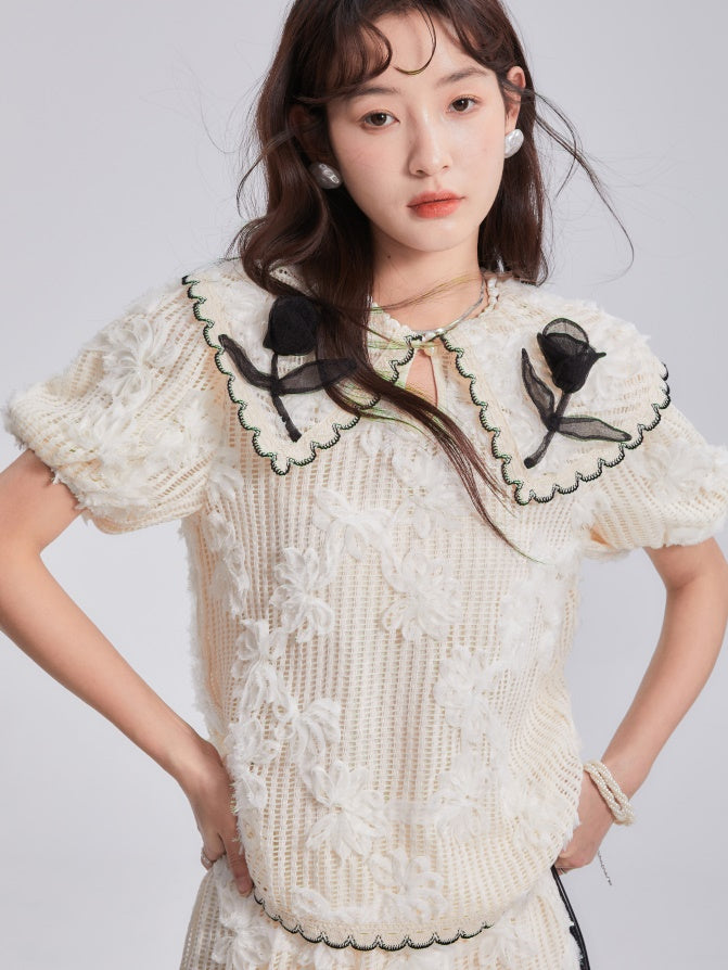 Tulip Embroidered Lace Shirt &amp; Skirt