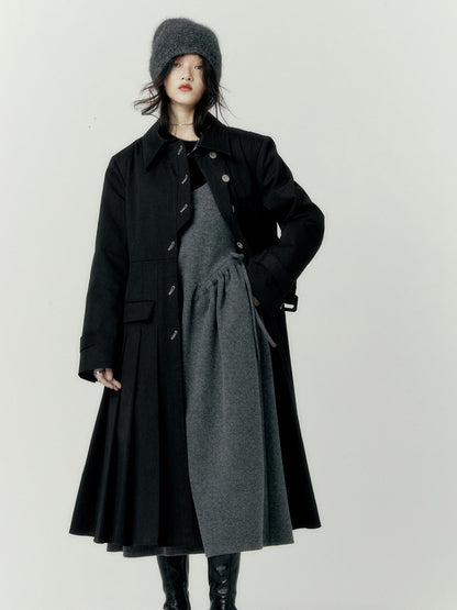 Pleats Wool Flare Long-coat