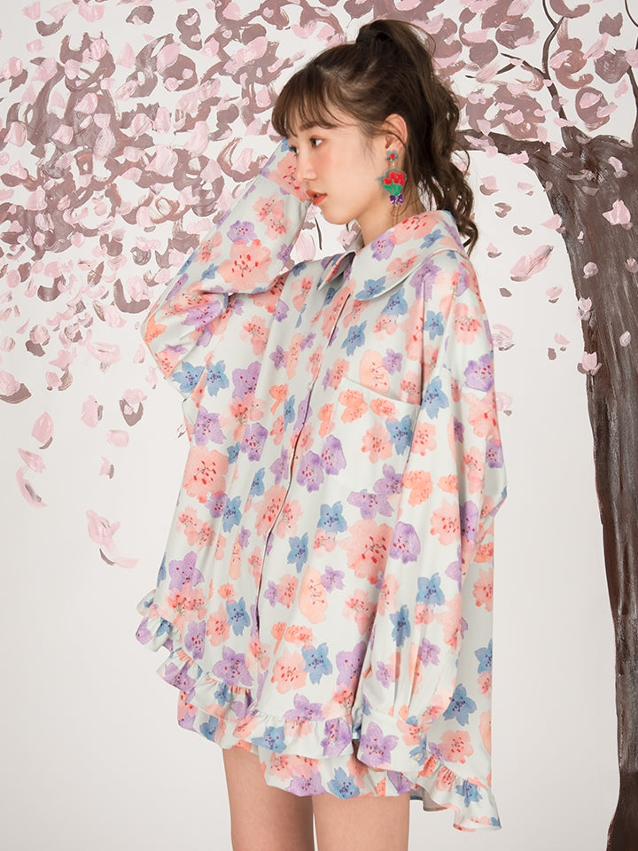 Cherry Blossom Bat Sleeve Loose Shirt