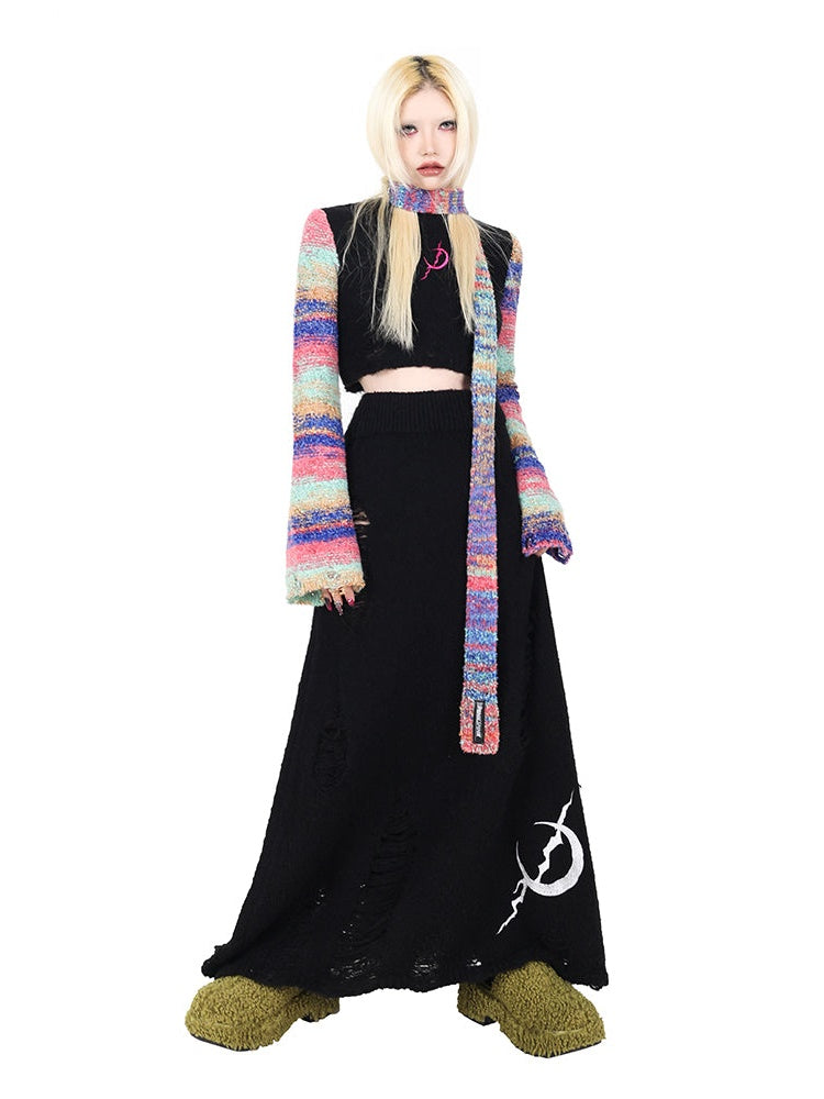 Hole Knitted Wool Mopping Skirt