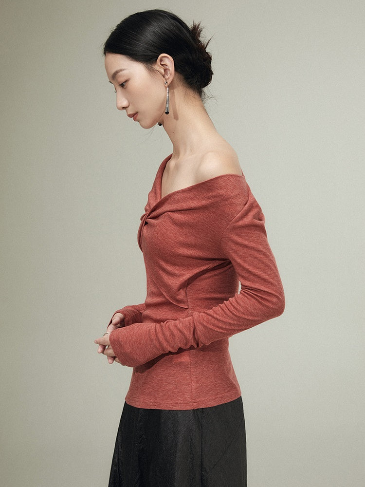 Knitted Bottoming V-NECK TWISTED SHIRT