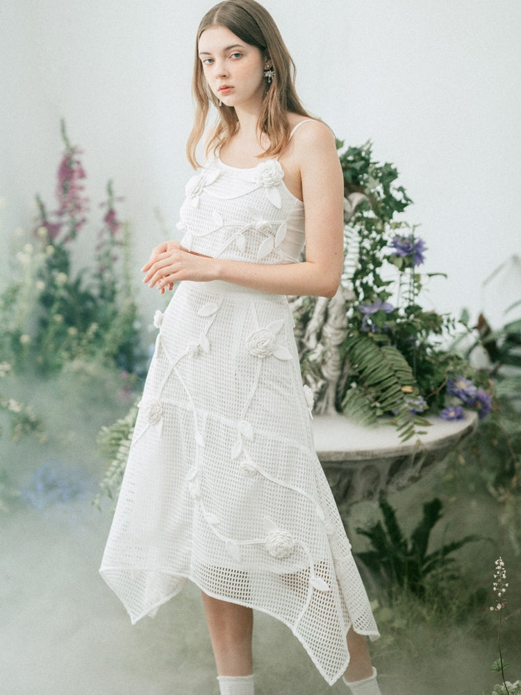 Irregular Hem Mesh Embroidery Flower Three-dimensional Skirt