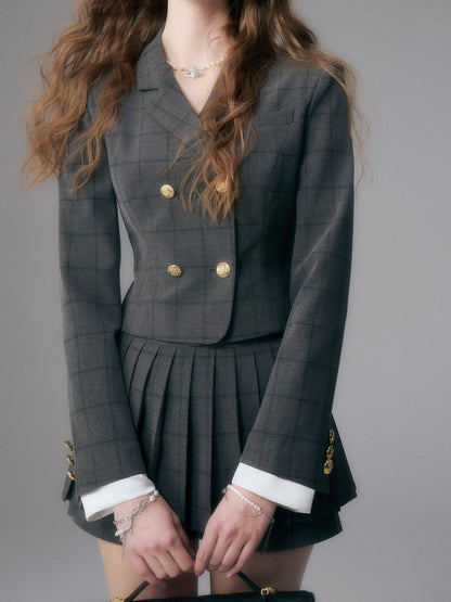 British College Style Short Jacket &amp; Pleated Skirt Pants