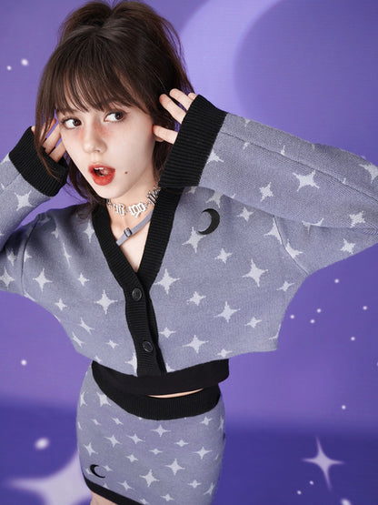 Starry Sky Design Strick -Strickjacke &amp; Kurzrock