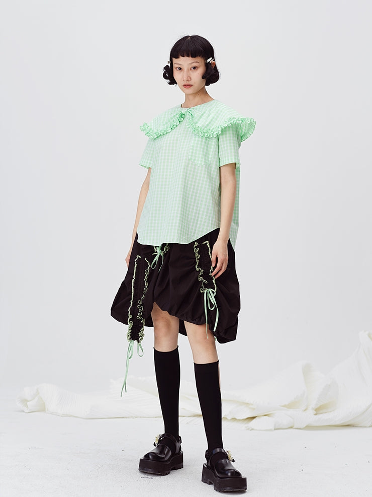 PLAID DOLL COLLAR Short -Sleeed Shirt