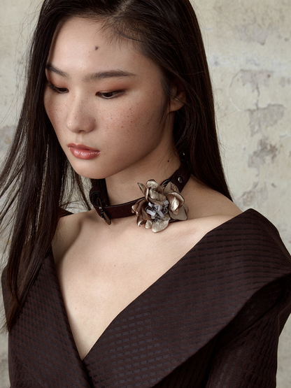 Flower Leather Horsehair Choker