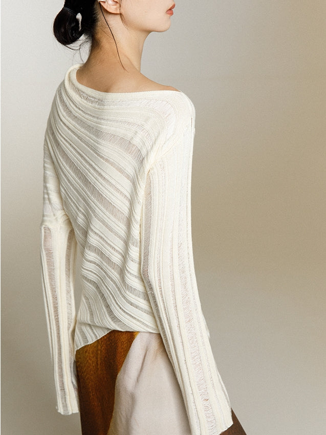 Off-the-shoulder Diagonal-neck Sweater