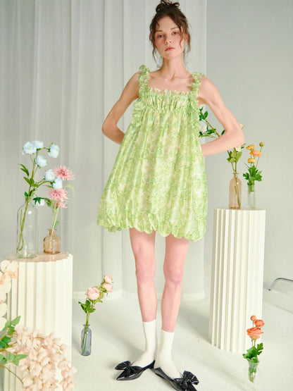 Green Floral Suspender Dress