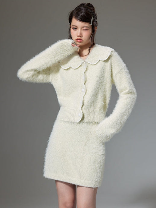 Plush Knitted Cardigan &amp; Skirt