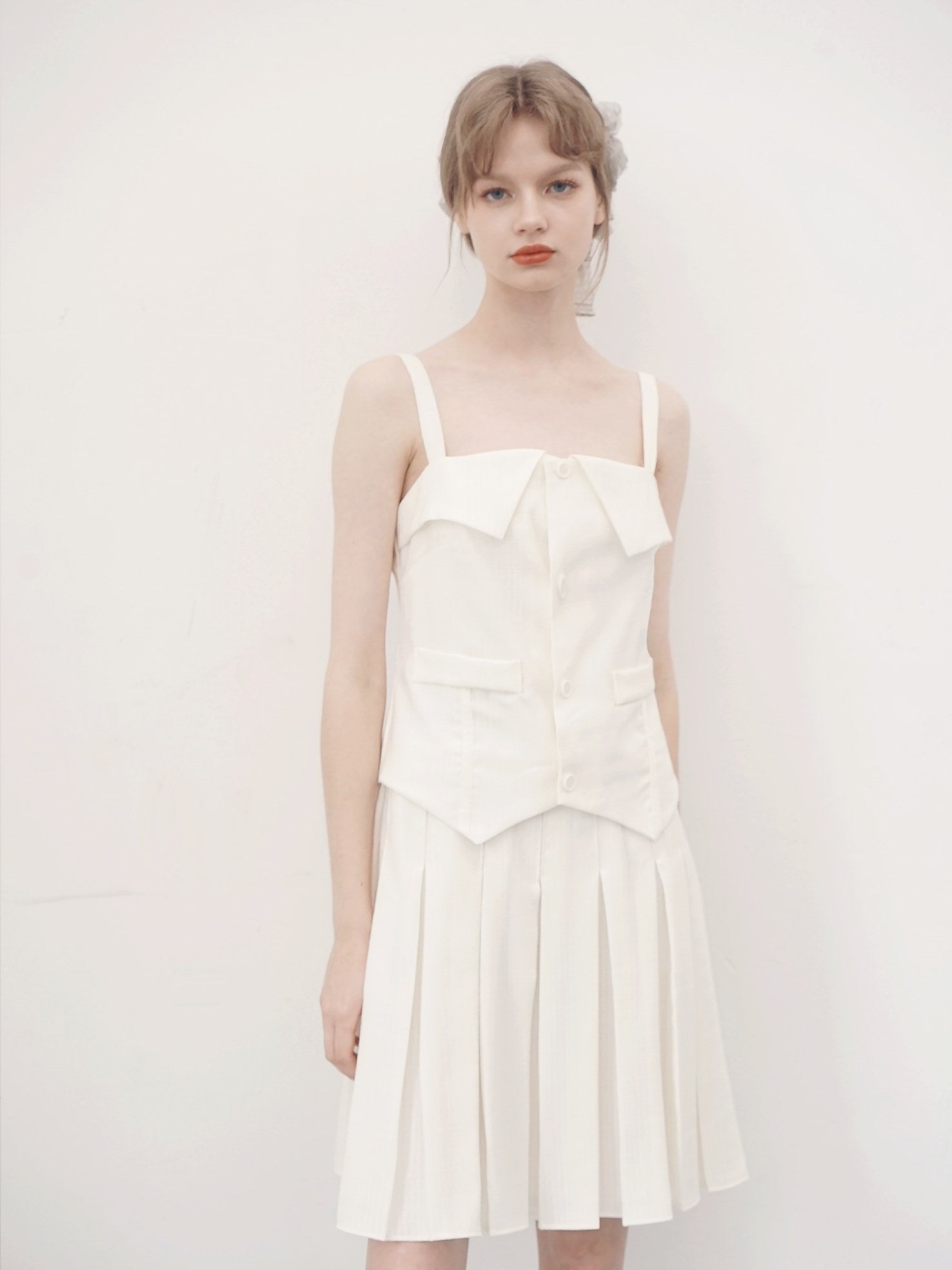 Fake Two-piece Pleated Suspender Dress