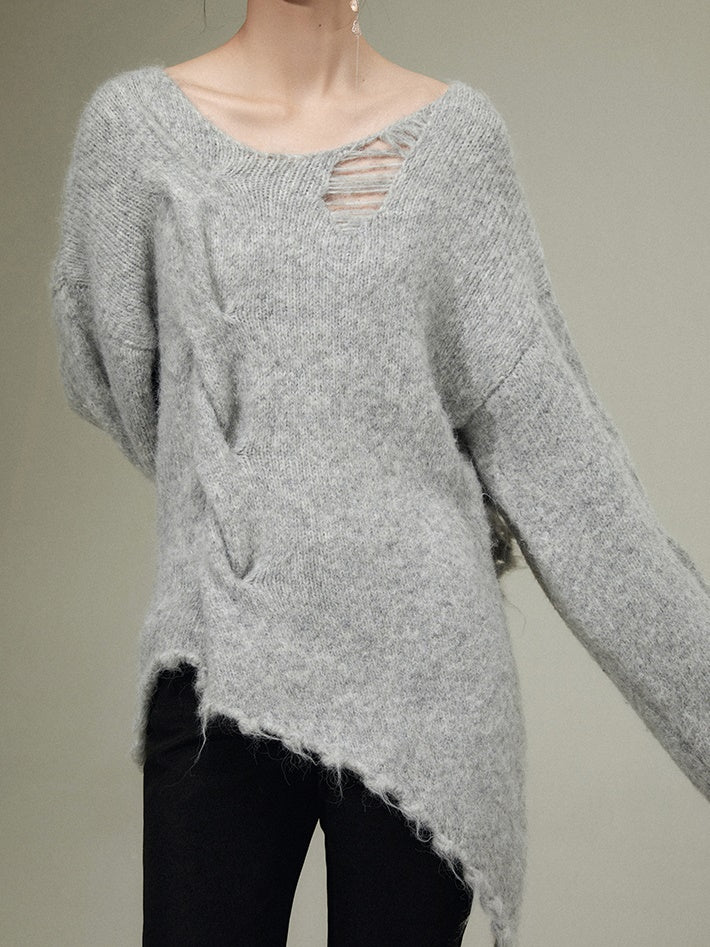 IRREGULAR RAW EDGE HOLE SWEATER