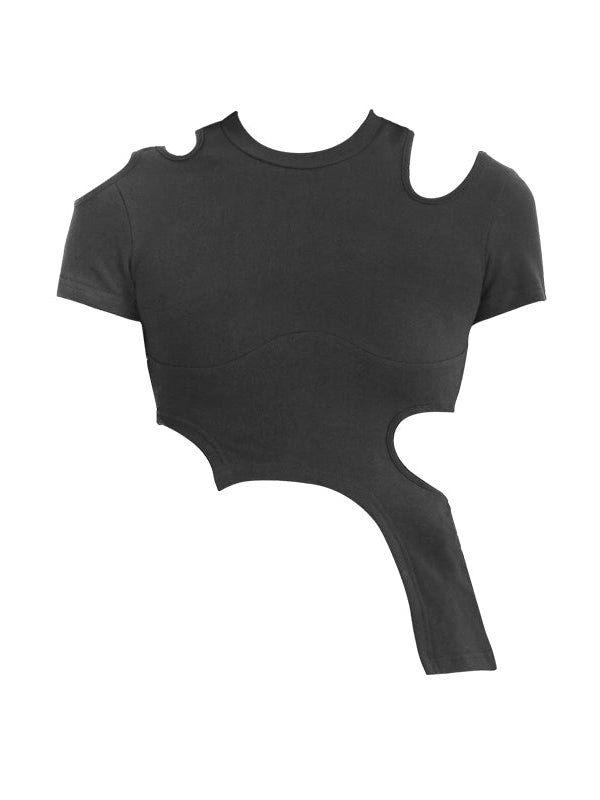 Asymmetric Deconstructed Hollow Out Tight Stretch T-Shirt