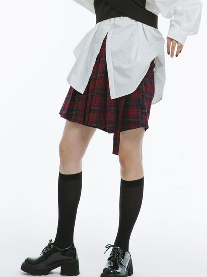 Plaid Pleats Short College Culottes