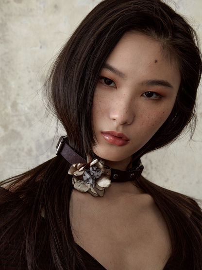 Flower Leather Horsehair Choker