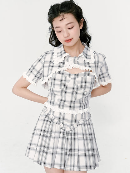 SUSPENDER TOP &amp; HIGH WAIST PLEATED SKIRT