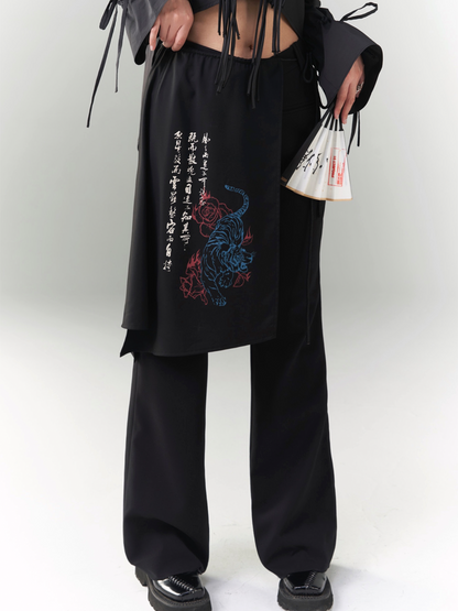 CHINESE STYLE PRINTED APRON WITH REMOVABLE PANTS