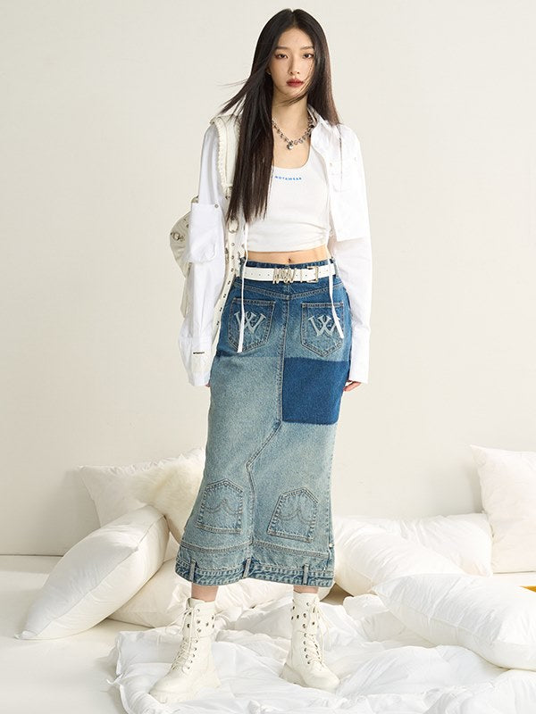 Gradient Fishtail Denim Skirt