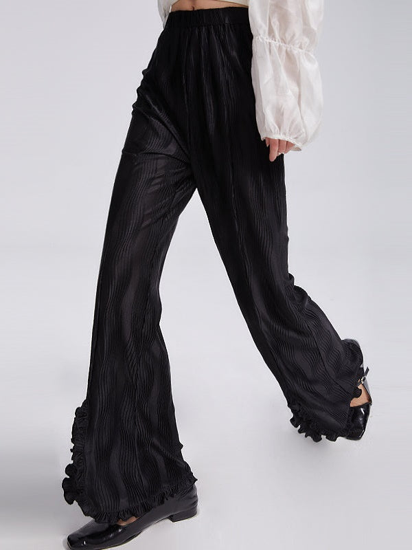 Wave Pleated Slit Elastic Mopping Pants