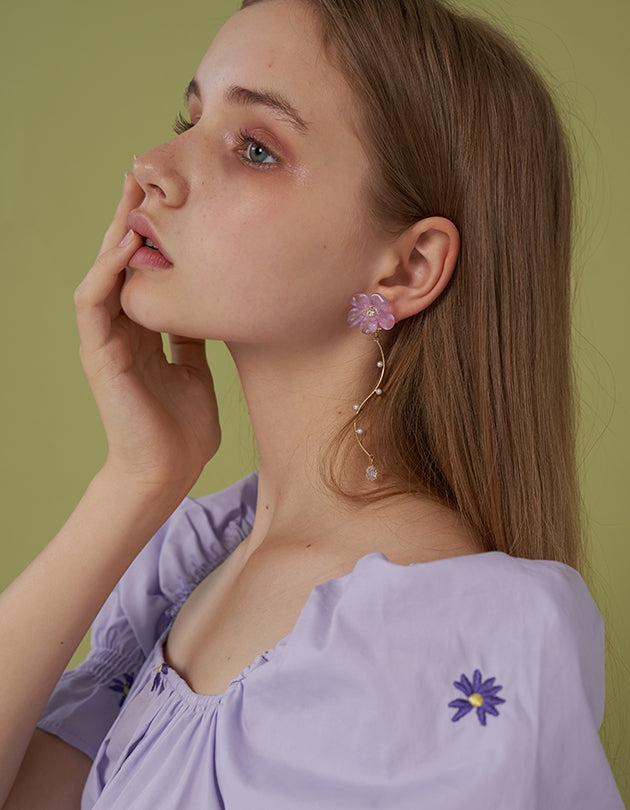 Flower Curve Long Earlings