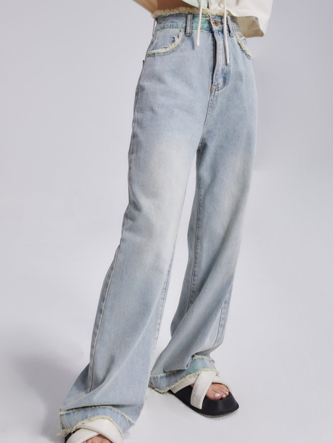 Raw Edge Design Loose Wide-Leg Jeans