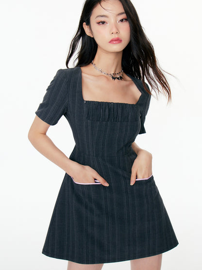 Stripes Bow Backless Dress