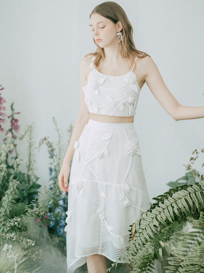 Irregular Hem Mesh Embroidery Flower Three-dimensional Skirt