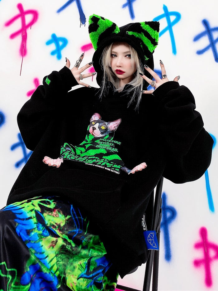 Zebra Pattern Cat Ears Print Hooded Parka