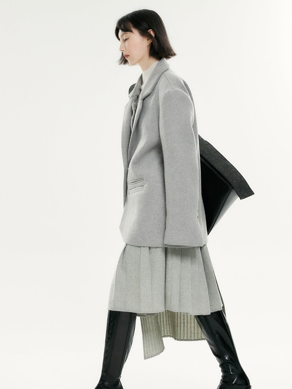 Wool Plain Oversize Mesh Coat