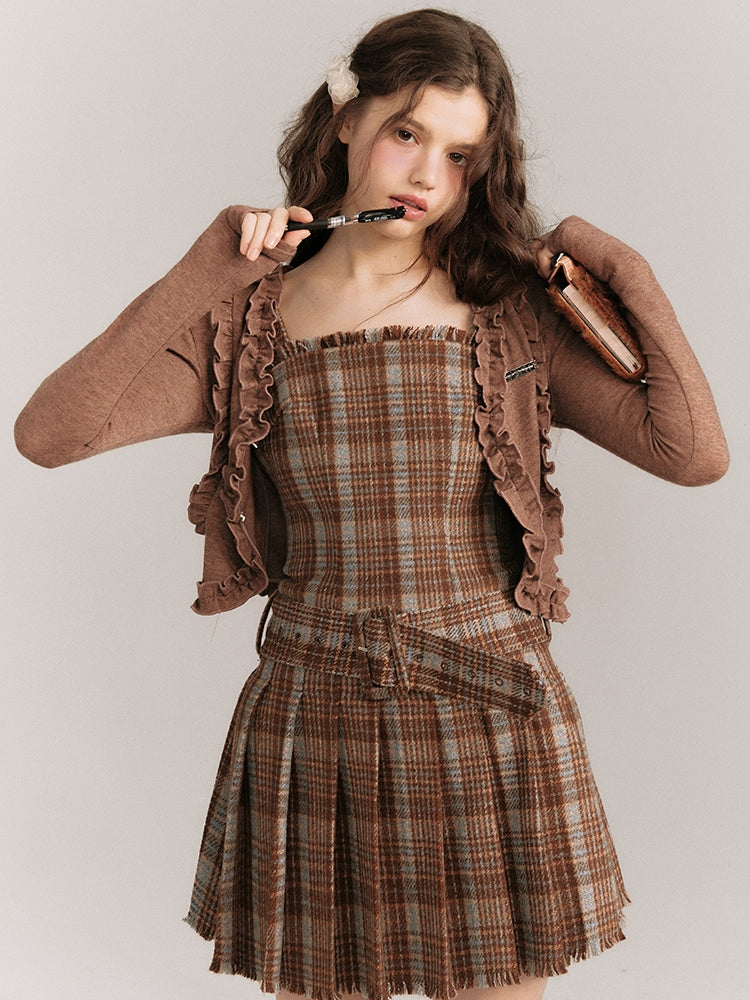 Plaid Belted Strap Skirt