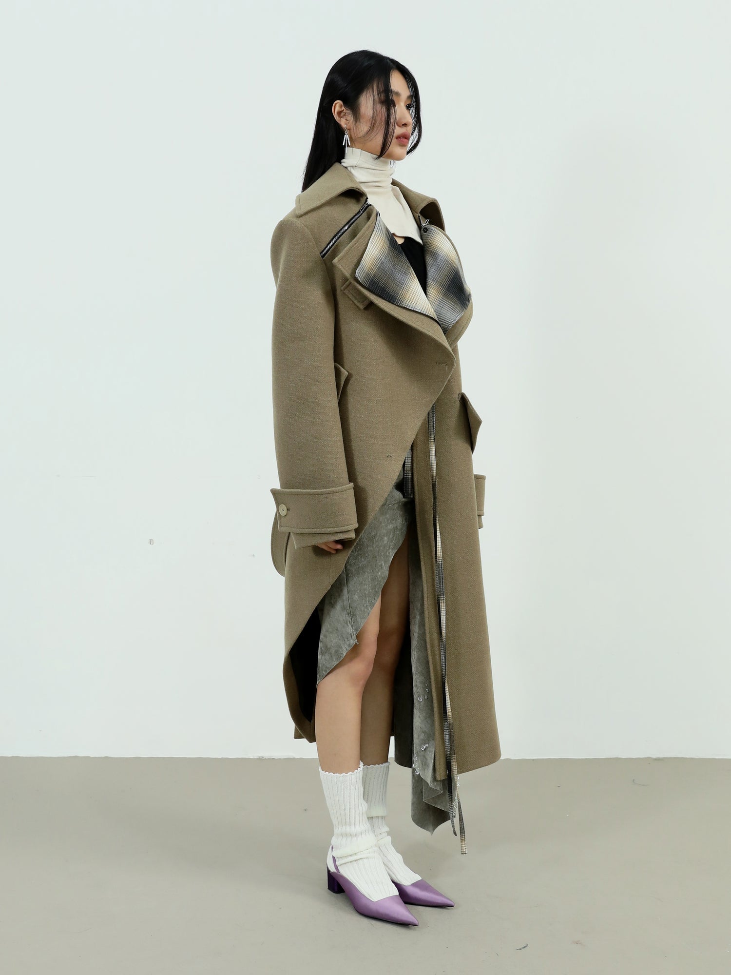 Fake Two Pieces Asymmetric Woolen Coat