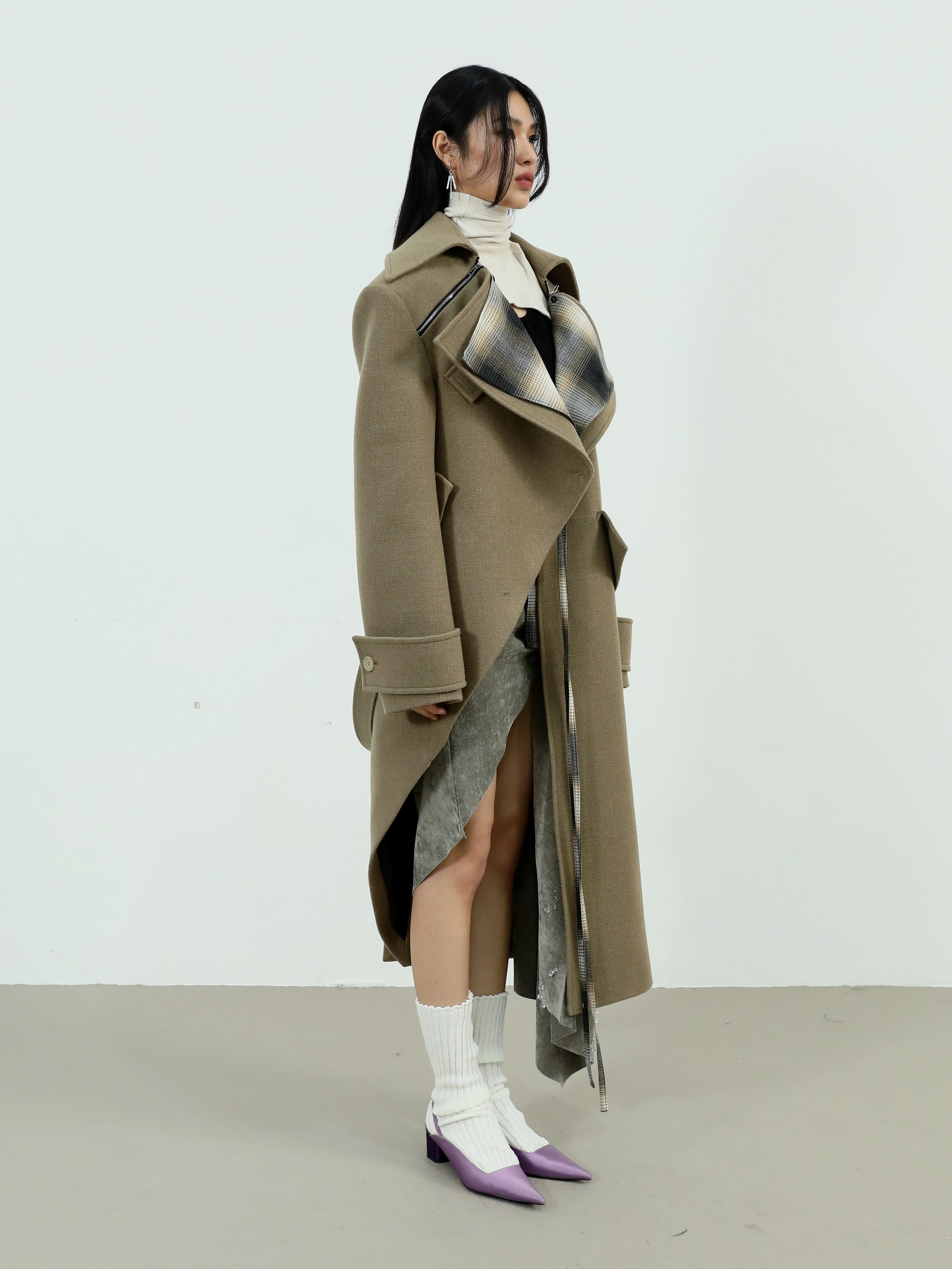 Fake Two Pieces Asymmetric Woolen COAT