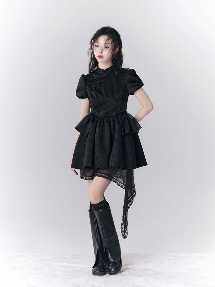 New CHINESE-STYLE BUCKLE BUCKLE asymmetric Fluffy Dress