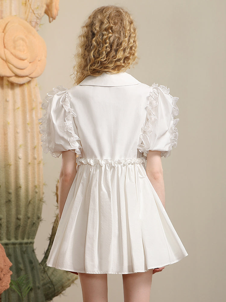 Frill Nichi Flare Flower-Motif Sweet Dress