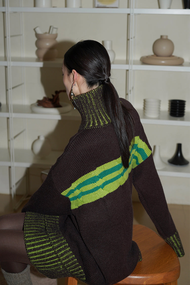 Color Contrasting Loose Knitted Sweater