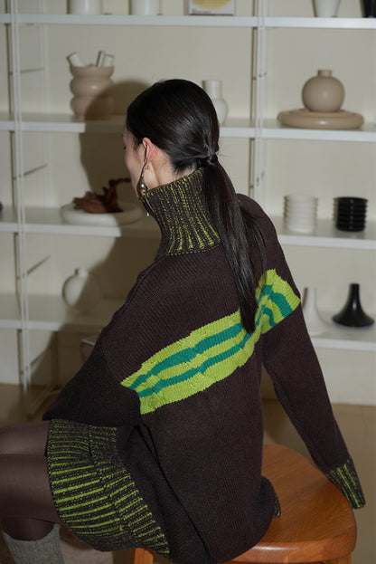 Color Contrasting Loose Knitted Sweater