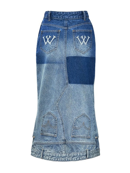 Gradient Fishtail Denim Skirt