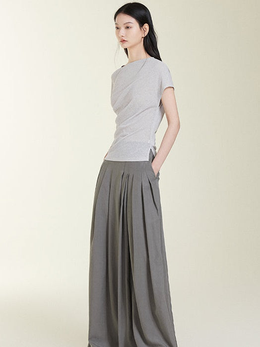 Pleated asymmetrical t-shirt