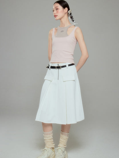 Middle Zipper Pleated Skirt