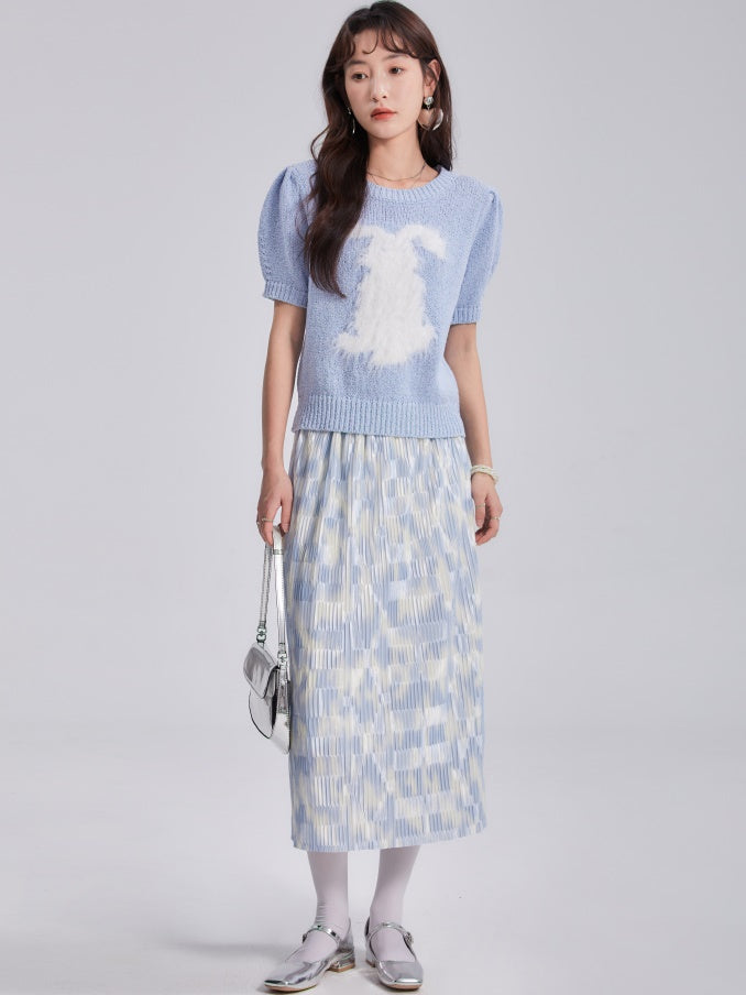 Gradient PLEATED SHORT-SLEEVED T-SHIRT &amp; SKIRT